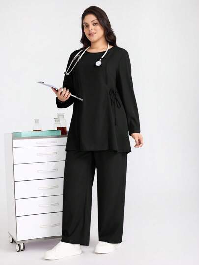TaskEZ Plus Size Solid Color Long Sleeve Long Pants Scrub Uniform Set, Work Clothes Women For Women Women Plus Clothing Two Pieces Scrubs Scrub Sets Plus Size Suits Women Women Suits Plus Size Plus Size Women Clothes Plus Size Pants Women Plus Clothing Sets Women Plus Clothing Work
