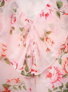 2 Pcs Tween Girls' Elegant Floral Chiffon Blouse Set - Hot Pink - View 3