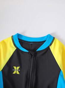 男童撞色拼布连体泳衣