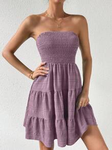 Chiquease Vestido de varios niveles con dobladillo sin mangas de unicolor, para uso vacacional