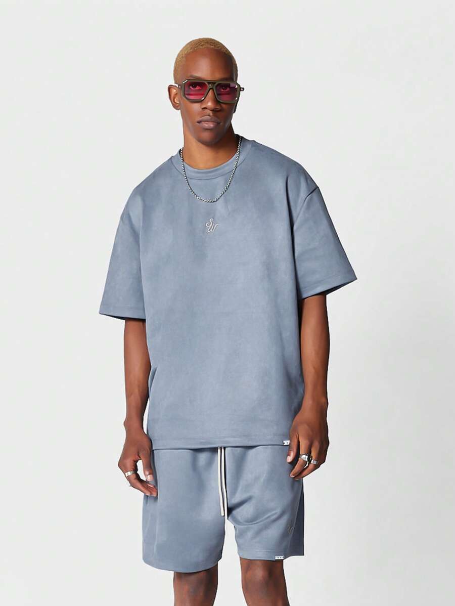 SUMWON Suedette Tee And Short 2 Piece Set - Baby Blue - View 1