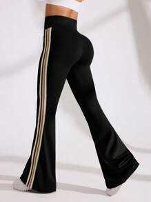 Easithlete Women's High Waist Flared Leg Striped Side Athletic Pants - Black - View 6