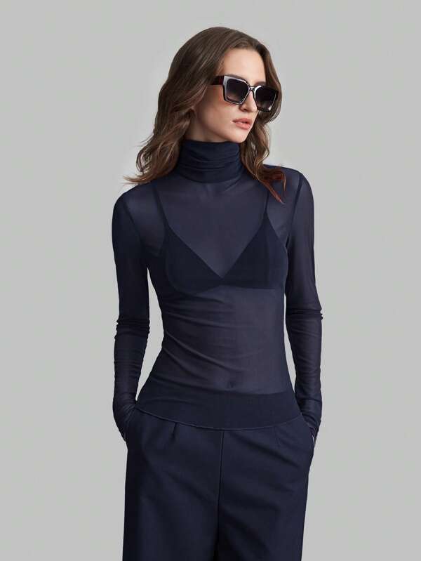 Ontre Style Stockholm, Tenue d'enseignante pour femmes, Vêtements d'automne, Top tricoté à col roulé, Blouse élégante d'automne/hiver, Chemise à manches longues en maille, Top de base casual chic pour femmes