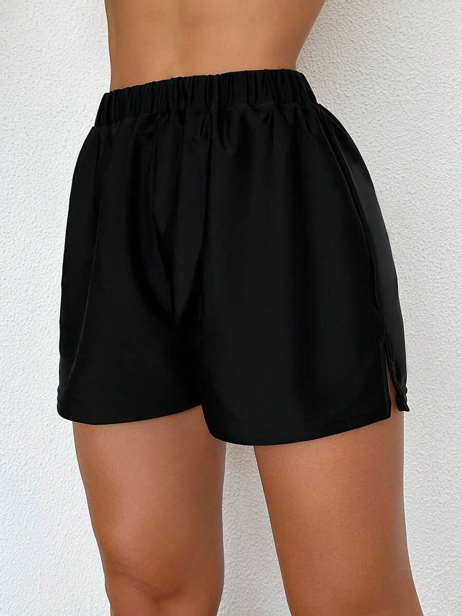 Swim Basics Summer Beach Women's Swimwear With Side Split Hem And Shorts - Black - View 1