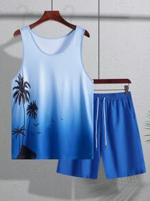 Manfinity RSRT Conjunto de top de tirantes y shorts de moda sencilla para hombre, apropiado para ropa de playa de verano