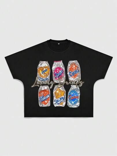 Street Life Lose sitzende Herren T-Shirts mit kurzen Drucken, Vintage Straßen-Stil