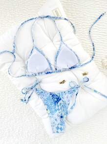 Floral Print Bikini Swimwear, Vacation Beach Split