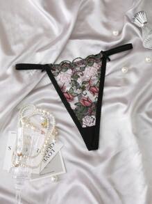 Bragas tipo tanga con bordado floral sencillo para mujer, uso casual diario