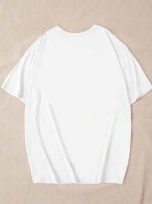 大码女式樱桃字母印花圆领落肩宽松休闲 T 恤，夏季可爱上衣 - 白色 - 查看 2