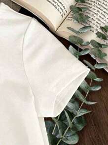 SHEIN Vintaside Kids Baby/Baby Girl Vintage Floral Deer With Bow Print Round Neck Short Sleeve T-Shirt - White - View 5