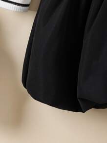 SHEIN Robe patineuse pour jeune fille avec éléments élégants de blocs de couleurs, rayures, tulle et volants à l'ourlet - Noir et Blanc - Voir 5