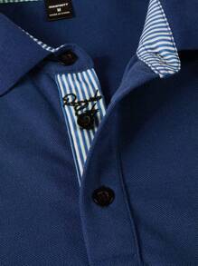 Calvornis 男士条纹短袖休闲通勤 Polo 衫