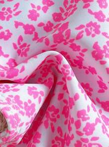 SHEIN Swim Springbreak 女士碎花可调节肩带三角形上衣和下装比基尼套装、沙滩装、度假装、可爱泳衣 - 粉色 - 查看 4