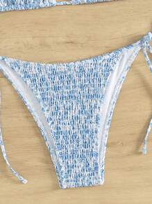 Swim Mod Springbreak Beach Ditsy Floral Bandeau Bikini Swimwear For Summer Beach Vacation - Blue and White - View 5