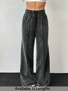 SHEIN Tall CURVE Plus Size Women's Vintage Wash High Waist Relaxed Fit Wide Leg Casual Sweatpants, Spring - Dark Grey - View 1