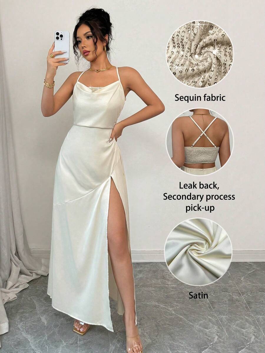 Elenzga Sequins Glitter Strapless Flare Waist Elegant Romantic Ladies Dress