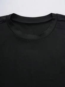 SHEIN Manfinity Dauomo Áo thun nam tay ngắn màu trơn đa năng thường ngày - màu đen - Xem 3