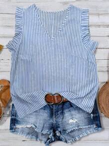 Calvaya Große Größen Lose Bluse aus Leinen mit Streifen für Damen