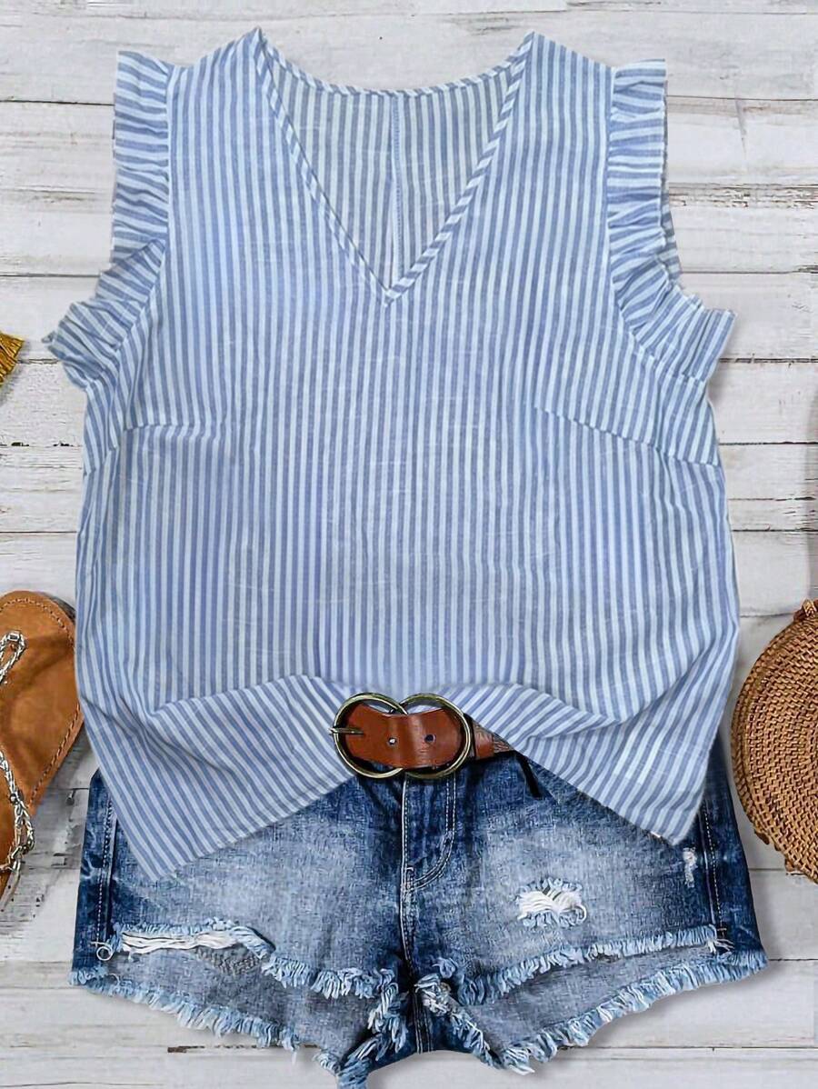 Calvaya Große Größen Lose Bluse aus Leinen mit Streifen für Damen