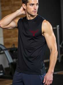 Manfinity Sport Corelite Áo ba lỗ thể thao cổ tròn in hình đầu bò cho nam - màu đen - Xem 4