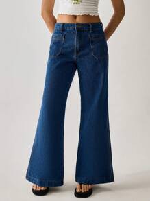 Easelle 女士休闲牛仔裤，简约时尚，适合日常穿着 - 藍色 - 查看 4