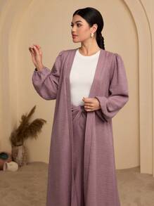 Graceveil Effen kleur damesjack met bubbelmouwen en gedraaid ontwerp, knielange rok in Arabische stijl