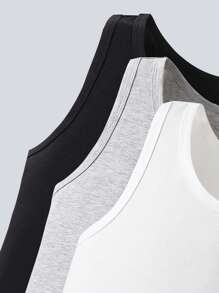 Conjunto de 3 camisetas interiores de mezcla de algodón para adolescentes, de unicolor, diseño sencillo para combinar fácilmente, tela elástica y transpirable, lavable a máquina, ajuste cómodo y fácil cuidado (se vende por separado en un conjunto de 3 piezas) - Multicolor - Ver 8