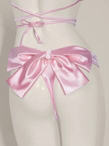 SHEIN ICON Sexy Solid Color Backless Halter Neck Swimwear Top For Summer Beach Vacation - Pink - View 4