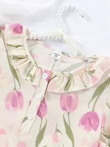 1pc Tween Girls Tulip Printed Bubble Sleeves Casual Nightgown Pajama Set,Summer,Travel - Multicolor - View 4