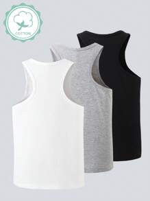 Conjunto de 3 camisetas interiores de mezcla de algodón para adolescentes, de unicolor, diseño sencillo para combinar fácilmente, tela elástica y transpirable, lavable a máquina, ajuste cómodo y fácil cuidado (se vende por separado en un conjunto de 3 piezas) - Multicolor - Ver 2