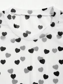 SHEIN Clasi Commuter Simple Heart Print Mesh Women Top For Valentine's Day