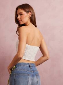 WESTFADE Western Mixed Media Lace Faux Crochet & Eyelet Patchwork Fitted Bandeau Hankerchief Tube Top Spring Break Music Festival