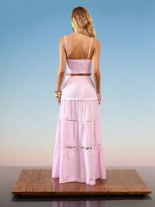 SHE(IN) BRASIL 净色吊带背心和抽绳腰裙 - 粉色 - 查看 2