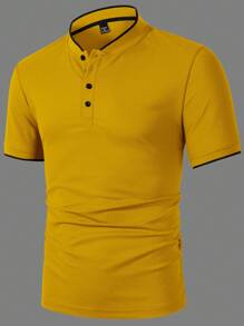 Manfinity Homme 男士休闲简约撞色镶边短袖 Polo 衫 - 黃色 - 查看 4