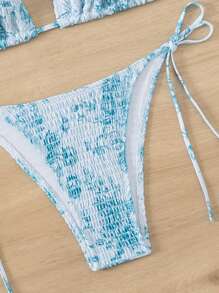 Swim Mod Floral Print Bikini Beach Swimwear Set, Vacation For Summer - Blue - View 5