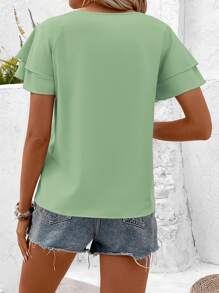 Breezaya 女士纯色荷叶边圆领宽松休闲衬衫