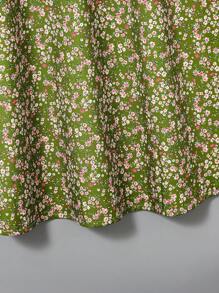 Tween Girls' Spring/Autumn Casual Ditsy Floral Contrast Lace Dress Tween Girls Spring Dresses - Olive Green - View 6