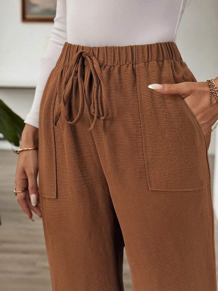 Women's Casual Elastic Waist Straight Leg Pants, Texture Trousers For Autumn