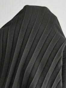 SHEIN Clasi Robe élégante noire asymétrique à volants en mousseline d'épaule pour femme, printemps/été, avec ceinture nouée à la taille plissée