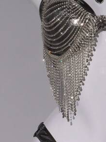 Sweetina Women's Fashionable & Sexy Rhinestone Fringe Backless Halter Crop Top, Suitable For Music Festival And Nightclub For Summer Beach Vacation Spring Outfits For Women Summer Concert Outfit Women Easter Women St Patrick Day Outfit