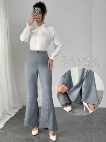 Modelyn Women Deep Gray Flared Long Pants With Slit Ankle Design - Dark Grey - View 1