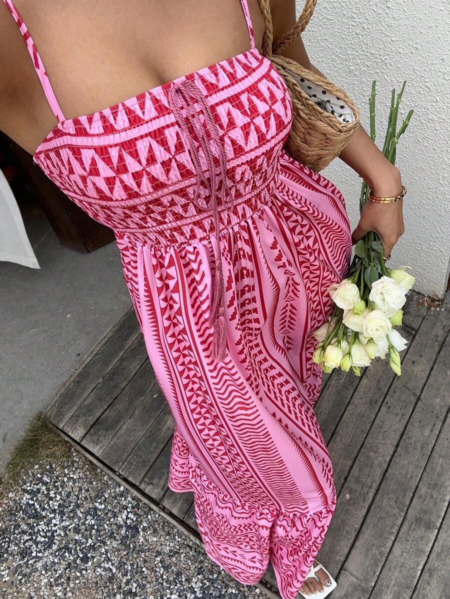 SHEIN Unity Women's Long Dress With Spaghetti Straps, Minimalist Fashion Suitable For Summer. Bohemian Style. - Red - View 1