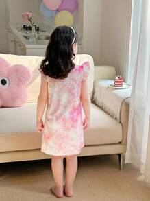 SHEIN Leap Crew Śnieżynka Księżniczka Nadruk Dziewczęca Koszula Nocna Wygodna i Słodka Stylowa Bez Rękawów Księżniczka Piżama Dla Dziewczynek, Przytulna Odzież Wypoczynkowa Dla Dziewczynek - Różowy - Zobacz 2