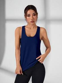 Gameset SHEIN Sport Women's Letter Print Daily Fitness Racerback Tank Top - Navy Blue - View 2