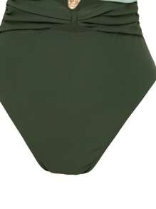 Swim Oasis 2pcs Set Women's Solid Color Metal Accent Hollow Out Halter Onepiece Swimsuit & Mesh Coverup Skirt Beach Suit For Summer Beach Vacation - Multicolor - View 4