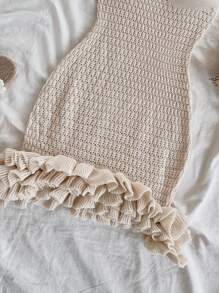 Soleia Vestido de suéter con volantes en el bajo y espalda descubierta, ideal para vacaciones - Albaricoque - Ver 5