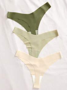 12pcs Women Seamless Low-Waist Simple Solid Color Thong - Multicolor - View 5