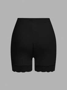 SHEIN 2pcs Tween Girls Leggings Set - Black & White Lace Trim Cropped Snug Fit Pants, Elegant Style - Black and White - View 7