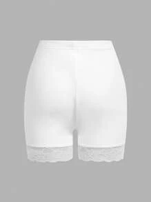 SHEIN 2pcs Tween Girls Leggings Set - Black & White Lace Trim Cropped Snug Fit Pants, Elegant Style - Black and White - View 6