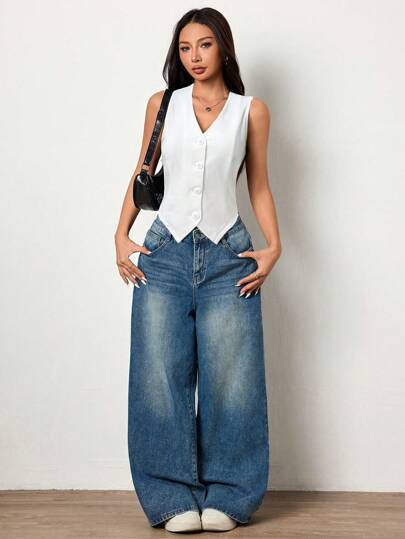 K-Vae 秋冬女士休闲纯色针织V领无袖修身背心